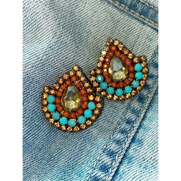 Vintage Jewelry - Vintage Art Deco Czech Crystal Abstract Earrings